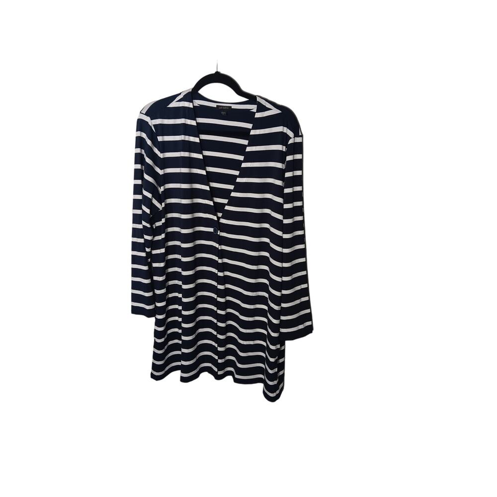 J. Jill Wearever Navy Blue White Striped Jersey Knit Cardigan Sweater in XL